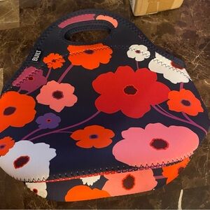 BUILT Floral Neoprene Tote in Navy with Orange & Pink Flowers